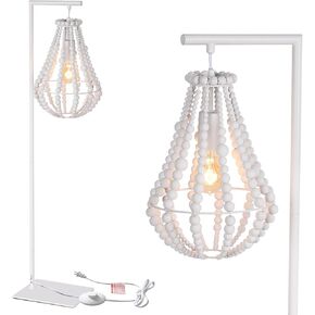 Boho Floor Lamp for Bedroom, Wood Beaded Floor Lamps, 59" Tall Standing Lamp, Boho Light Fixture, White Farmhouse Floor Lamp for Living Room, Office