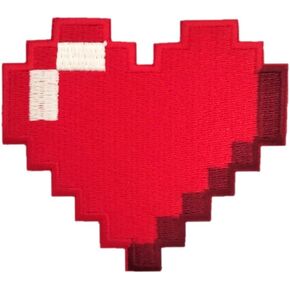 Heart Patch, Pixel Art 8-bit Retro Patch, 3 inches - Iron On/Sew On - Videogame Heart Applique for Jackets, Hats, Clothes, Backpacks, Tote Bags