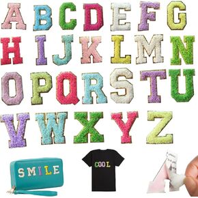 104 pcs Self Adhesive Chenille Letter Patches,Iron on Preppy Varsity Applique Initial Letters Patch Stick on Embroidered Patches for Clothing Backpacks Bags Mixed-Colors
