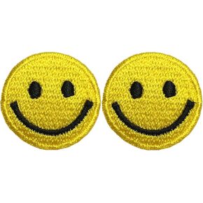 Set 2 of Small Mini Tiny Cute Smile Face Happy Sign Funny Applique Sew Iron on Embroidered Patches - Yellow (SMILE-YL-MINI02)
