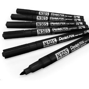 Pentel N50S Fine Permanent Marker – 3.18mm Bullet Tip – Pack of 6 – Black