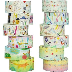 12 رولز رقائق شريط Washi مجموعة ، رسمات كارتون نمط الأساس شريط القناصة الشريط ، شريط زخرفي لمجلة الرصاص ، كتاب ، مخطط ، سكرابوكينغ ، فنون ديي الحرف اليدوية in Kuwait