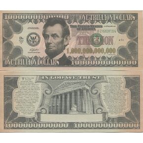 Living Waters One Trillion Dollars 1,000,000,000,000 Novelty Christian Bill Note [Seller Graded] Fine Green-colored Material 2009 Series U.S. Dollar