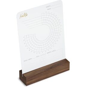 Habit Tracker with Walnut Wood Stand - 36 Months of Habit Tracking, Elegant Habit Calendar Desk for Goal Tracking