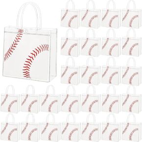MIMIND Baseball Gift Bags Baseball Party Favor Goodie Bags with Handles 8 x 8 x 3.15 Inch, 30 Pieces Clear PVC Bags Sport Theme Treat Bag for Sports Team Birthday Holiday Party Supplies