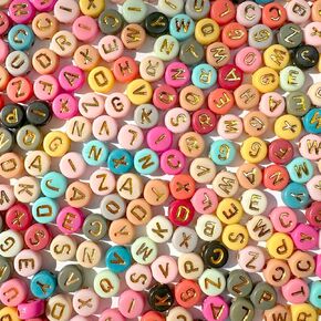 1000pcs 4x7mm Round Letter Beads,Colorful Acrylic Alphabet Beads with Gold Letters Bulk A-Z Beads for Jewelry Making DIY Bracelets Necklace Keychain