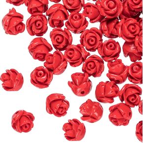 OIIKI 30 PCS Cinnabar Carved Rose Beads, 8mm Red Rose Charm for Jewelry Making, Flower Carving Loose Beads