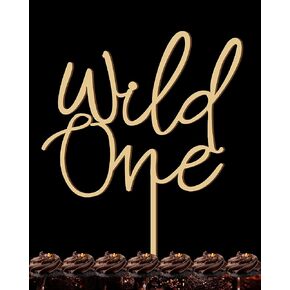 Wild One Cake Topper - Wooden First Birthday Cake Decorating Supplies for 1st Birthday Party/Baby Gender Reveal/Photo Booth Props (Wood Color)
