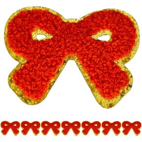 8 PCS 2.3 inch Bow Chenille Patches, Self Adhesive Patches for Clothing, Stick on Embroidered Patches for Bags,Iron on Patches for Hats, Patches for Backpacks, Patches for Jeans. (Pink)