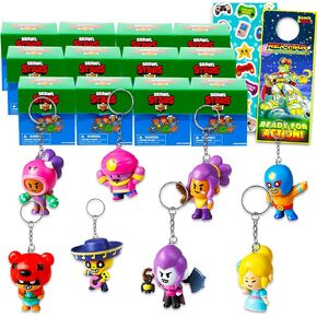 Brawl Stars Blind Bags Party Favors Set - Bundle with 12 Brawl Stars Bag Hangers Surprise Keychain Mystery Figures, Stickers | Brawl Stars Bag Clips for Kids, Boys, Girls