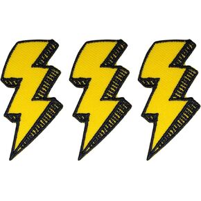 3 PCS Thunderbolt Flash Storm Lightning Iron On Patches for Clothing Saw On/Iron On Embroidered Patch Applique for Jeans, Hats, Bags (Yellow)