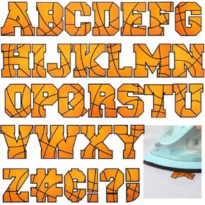 Outus 372 Pcs Sport Iron on Letters 1.5 Inch A-z Heat Transfer Letters Baseball Basketball Soccer Letter Stickers PU Alphabet Iron on Flocking Letters Alphabet for Team Sport T Shirt DIY(Basketball)