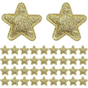 100pcs Gold Star Patches Glitter Applique Iron On Adhesive Glitter Star Patches for Christmas Party DIY Clothing