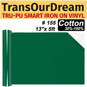 TransOurDream Green Smart Iron On Vinyl for Cricut Maker 3, Explore 3, Cameo, 13'' x 5ft Matte Dark Green HTV Heat Transfer Vinyl Roll for T-Shirts - Thin and Easy to Weed