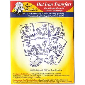 Colonial Girl Tea Towel Motifs Aunt Martha's Hot Iron Embroidery Transfer
