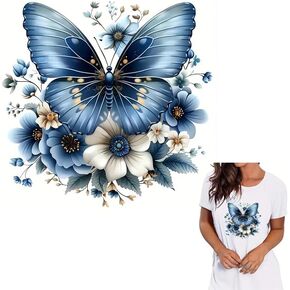 Butterfly Flowers Iron On Transfers for T-Shirts & More, Rub On Transfers, Vinyl, 15x15cm, Pack of 1