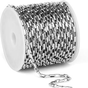 33 Feet Stainless Steel Rolo Box Chain Bulk, 3mm 304 Stainless Steel Square Cable Link Chains Roll Spool for Jewelry Making DIY Craft