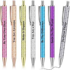 Geyee 7 Pcs Inspirational Pens glitter Motivational Quotes Encouraging Black Ink Pens Appreciation Gifts for Kids Students Women Men Office Supplies (Inspirational)