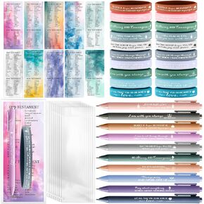 50 Sets Easter Christian Gifts Bulk 50 Bible Verse Ballpoint Pens 50 Christian Silicone Bracelets and 50 Bible Bookmarks Religious Gifts for Men Women School Church Supplies Mother's Day