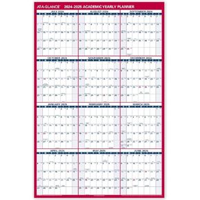 AT-A-GLANCE 2024-2025 Academic Erasable Wall Calendar Planner, 32" x 48", XLarge, Dry Erase, Reversible, Vertical/Horizontal, Red (PM36AP28)