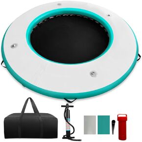8FT Inflatable Dock Round Floating Island with Mesh, Lounge Water Hammock Pool Float Ring for Lake