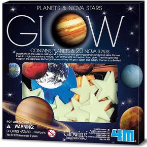4M: Glow: Planets & Supernova - 100 Glow-in-The-Dark Wall & Ceiling Stick-Ons, Light Charging, Various Sizes, Adhesive Tabs, Kids Room Decoration