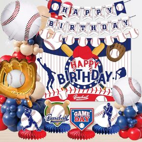 Baseball Party Decorations, Include Sport Themed Birthday Backdrop, Happy Birthday Banners, Baseball Balloons, Honeycomb Centerpiece for Baseball,baseball birthday decorations