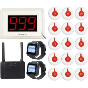 RETEKESS T114 Restaurant Pager ، نظام الاتصال اللاسلكي ، 984 قدمًا ، 6 إذاعة صوتية ، MAX 999 ، READS Range ، 2 RETEKESS T128 WATCHEIVER