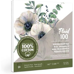 Fluid 100™ Cold Press Watercolor Paper Pad 6x6, 20 Sheets, 140lb, 100% Cotton