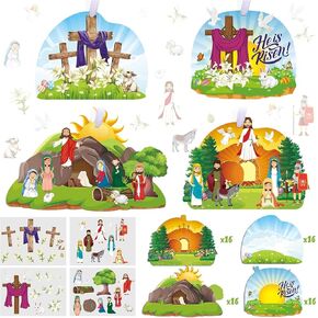 80 Pcs Easter He Lives Stickers Scenes, Easter Crafts Cards Stickers for Kids, Easter He is Risen Cards and Stickers, Religious Jesus Stickers Sunday School Crafts Easter Hanging Ornaments Decorations