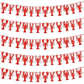 5 Pcs Crawfish Pennant Paper Banner Lobster Birthday Party Supplies Seafood Themed Paper Banner Mardi Gras Hanging Banner Decorations for Crawfish Party Supplies