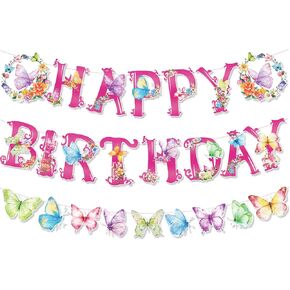 Butterfly Happy Birthday Banner,3 Packs Butterfly Birthday Garland Decorations for Butterfly Theme Party Baby Girl Birthday Wedding Party Supplies, Red
