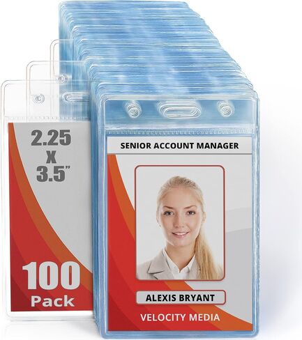 Mifflin Vertical Zipperless ID Badge Holder (Clear, 2.25x3.5 Inch, 100 Pack), Quick Load Plastic Name Card Pouch in Bulk in Saudi Arabia