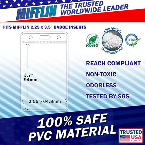 Mifflin Vertical Zipperless ID Badge Holder (Clear, 2.25x3.5 Inch, 100 Pack), Quick Load Plastic Name Card Pouch in Bulk in Saudi Arabia