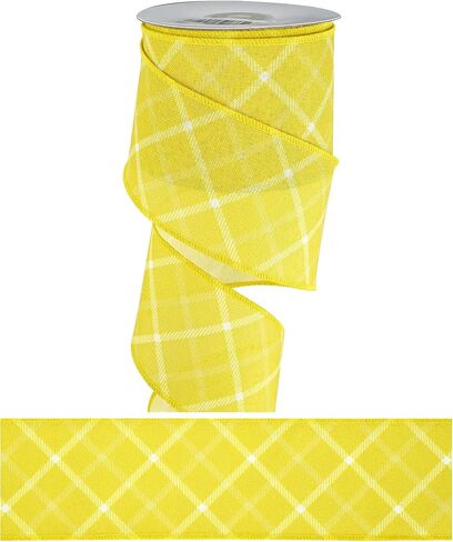 MEEDEE Plaid Check Wired Ribbon Yellow Striped Buffalo Plaid Ribbon 2.5 Inch X 10 Yards Yellow Burlap Ribbon for Crafts Decoration Bows Making Farmhouse Decor Flower Wreath Floral Bouquet Wrapping in Saudi Arabia