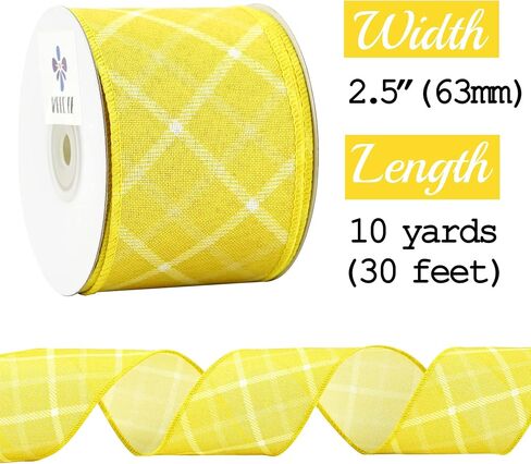 MEEDEE Plaid Check Wired Ribbon Yellow Striped Buffalo Plaid Ribbon 2.5 Inch X 10 Yards Yellow Burlap Ribbon for Crafts Decoration Bows Making Farmhouse Decor Flower Wreath Floral Bouquet Wrapping in Saudi Arabia