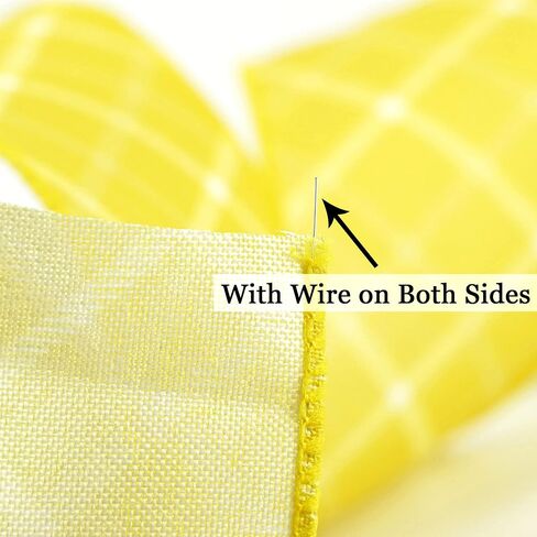 MEEDEE Plaid Check Wired Ribbon Yellow Striped Buffalo Plaid Ribbon 2.5 Inch X 10 Yards Yellow Burlap Ribbon for Crafts Decoration Bows Making Farmhouse Decor Flower Wreath Floral Bouquet Wrapping in Saudi Arabia