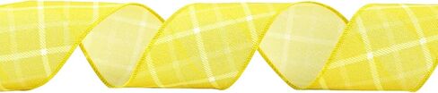 MEEDEE Plaid Check Wired Ribbon Yellow Striped Buffalo Plaid Ribbon 2.5 Inch X 10 Yards Yellow Burlap Ribbon for Crafts Decoration Bows Making Farmhouse Decor Flower Wreath Floral Bouquet Wrapping in Saudi Arabia