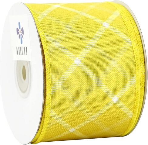 MEEDEE Plaid Check Wired Ribbon Yellow Striped Buffalo Plaid Ribbon 2.5 Inch X 10 Yards Yellow Burlap Ribbon for Crafts Decoration Bows Making Farmhouse Decor Flower Wreath Floral Bouquet Wrapping in Saudi Arabia