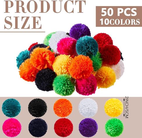 Gemscream 50 pcs 3 بوصة غزل كبير بوم بومس للحرف اليدوية كرات الغزل الاكريليك ملون pompoms غامض للقبعات DIY اليدوية الحرف العطلة ديكورات معلقة (متعدد الألوان) in Kuwait