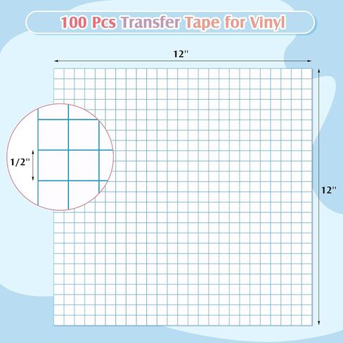 100 Sheets Transfer Tape for Vinyl Clear Transfer Tape Medium Tack Transfer Paper with Blue Alignment Grid Contact Paper for Vinyl Craft for Signs Stickers Walls Doors(12 x 12 Inches) in Saudi Arabia