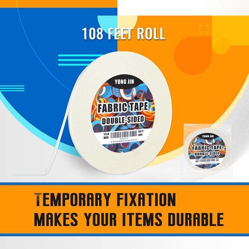 Double Sided Fabric Tape - 5/7 inch x 108 feet - Seamless Bonding Without Sewing Or Ironing, Peels Off Easily, Strong Adhesive Fabric Hemming Tape for Pants, Hem Tape,Curtains in Saudi Arabia