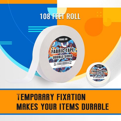 Double Sided Fabric Tape - 5/7 inch x 108 feet - Seamless Bonding Without Sewing Or Ironing, Peels Off Easily, Strong Adhesive Fabric Hemming Tape for Pants, Hem Tape,Curtains in Saudi Arabia