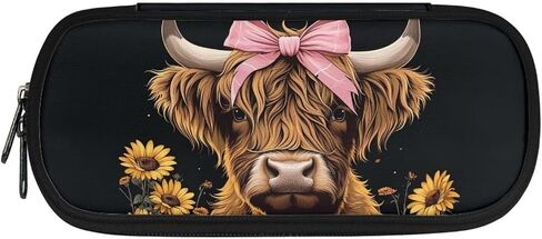 Highland Cow Pencil Case Cute Pencil Pouch Pen Box with Zipper Sunflower Gifts Pen Pencil Holder Pen Bags for Kids Adults Boys Girls Back to School Study Supplies Big Capacity in Kuwait