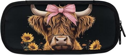 Highland Cow Pencil Case Cute Pencil Pouch Pen Box with Zipper Sunflower Gifts Pen Pencil Holder Pen Bags for Kids Adults Boys Girls Back to School Study Supplies Big Capacity in Kuwait