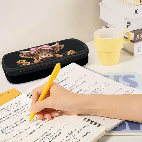 Highland Cow Pencil Case Cute Pencil Pouch Pen Box with Zipper Sunflower Gifts Pen Pencil Holder Pen Bags for Kids Adults Boys Girls Back to School Study Supplies Big Capacity in Kuwait