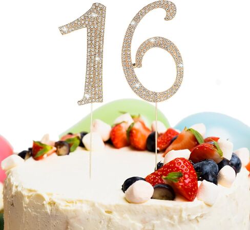رقم 16 كعكة ، 16 كعكة عيد ميلاد توببر سباركلي بلينج سبيكة الكريستال راينستون الكعكة توببر راينستون راينستون 16th الكعكة ، الديكور كعكة لحفل عيد الميلاد والذكرى - الذهب in Kuwait