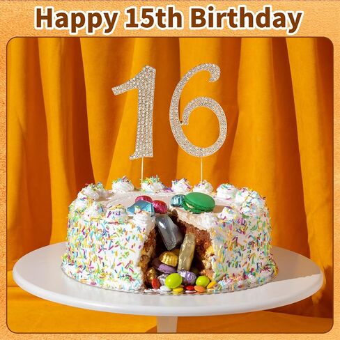 رقم 16 كعكة ، 16 كعكة عيد ميلاد توببر سباركلي بلينج سبيكة الكريستال راينستون الكعكة توببر راينستون راينستون 16th الكعكة ، الديكور كعكة لحفل عيد الميلاد والذكرى - الذهب in Kuwait