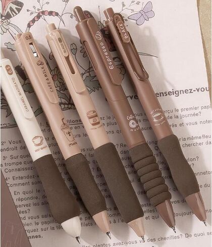 5 PCS Gel Als Cupe Coffee Pen أقلامًا قابلة للسحب 0.5 ملم الحبر الأسود لكتابة الحبر الحبر اللوازم المدرسية للبنات للبنات الرجال (القهوة) in Saudi Arabia