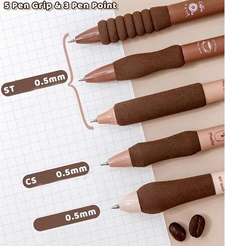 5 PCS Gel Als Cupe Coffee Pen أقلامًا قابلة للسحب 0.5 ملم الحبر الأسود لكتابة الحبر الحبر اللوازم المدرسية للبنات للبنات الرجال (القهوة) in Saudi Arabia